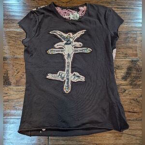 Y2K Style Brown and Pink Graphic Tee Size Medium